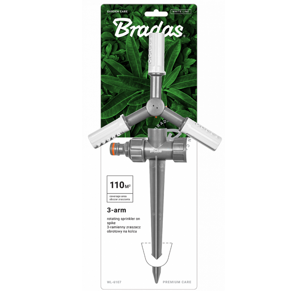 WHITE LINE 3-arm rotating sprinkler on spike - blister